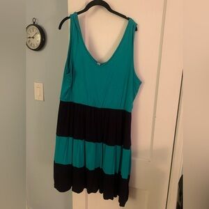 ModCloth Pink Owl Apparel Teal and Navy Striped Color Block Dress 1X